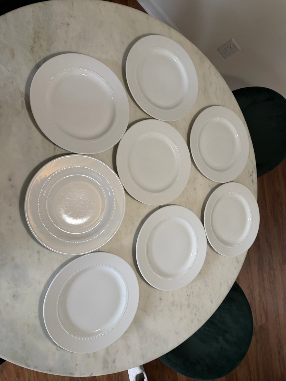 Threshold White Ceramic Dinner Plates with Beaded Rim - Set of 8